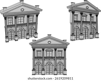 vector sketch illustration design image architecture terrace building old house with big columns classic vintage