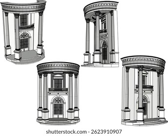 vetor esboço ilustração design imagem arquitetura terraço edifício casa com grandes colunas clássico vintage