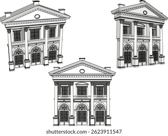 vetor esboço ilustração design imagem arquitetura terraço edifício casa velha com grandes colunas clássico vintage