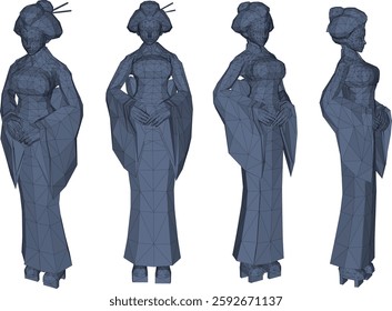 vector sketch illustration design of japanese woman statue wearing traditional ethnic clothes