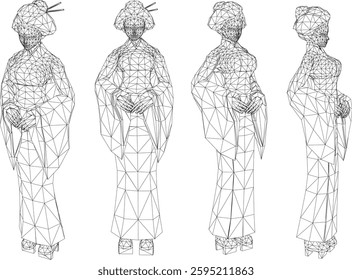 vector sketch illustration design of japanese woman statue wearing traditional ethnic clothes