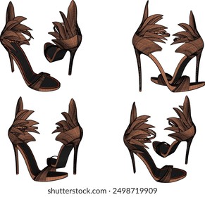 Vector sketch illustration design of luxury women's fashion high heel sandals for special events