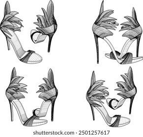 Vector sketch illustration design of luxury women's fashion high heel sandals for special events