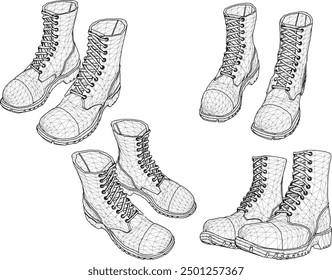 Vector sketch illustration design of men's army project security sneakers for work wear