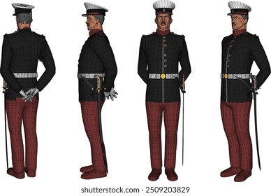 Vektorskizze Illustration Design von Marinetruppen in Service-Uniformen in fertiger Pose 