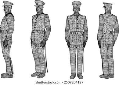 Vector sketch illustration design of naval troops in service uniforms in ready pose