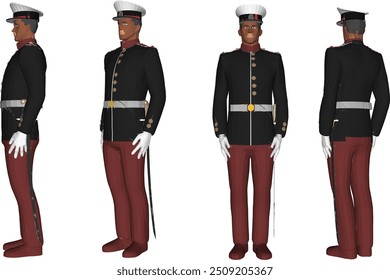Vektorskizze Illustration Design von Marinetruppen in Service-Uniformen in fertiger Pose