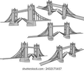 Vector sketch illustration of the design of an old, vintage hanging bridge