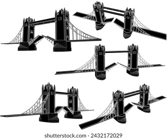 Vector sketch illustration of the design of an old, vintage hanging bridge