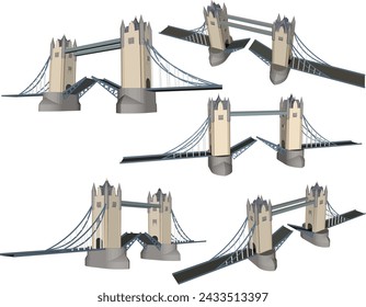 Vector sketch illustration of the design of an old, vintage hanging bridge