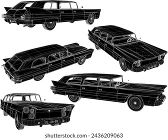 diseño de ilustración vectorial de dibujo de un viejo coche limusina clásico vintage