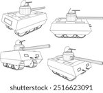 Vector sketch illustration design of a panzer tank war vehicle with a long cannon on the battlefield 