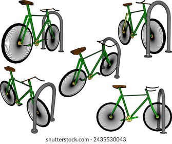 Vector sketch illustration design of parking bicycle lock security device in park