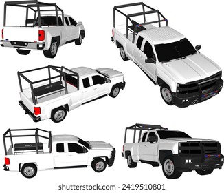Vector sketch illustration of the design of a pickup car modified to carry passengers