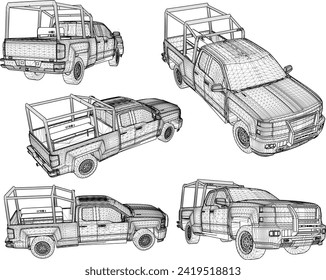 Dibujo vectorial del diseño de un coche de recogida modificado para transportar pasajeros