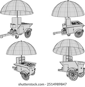 Vector sketch illustration design of a pushcart selling hot dogs and hamburgers