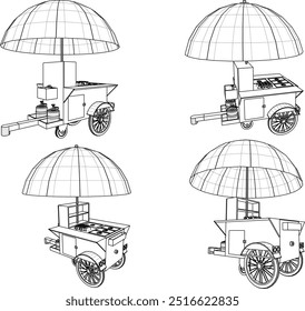 Vector sketch illustration design of a pushcart selling hot dogs and hamburgers