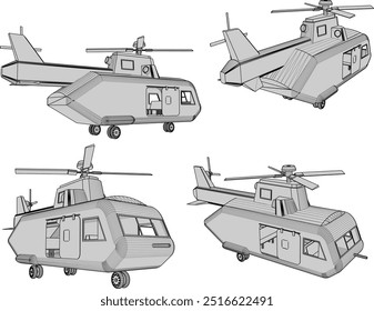 Diseño de ilustración de boceto de Vector de rescate helicóptero avión de combate vehículo de guerra para soldados heridos en el campo de batalla