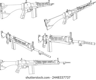 Vector sketch illustration design of a rifle firearm for war
