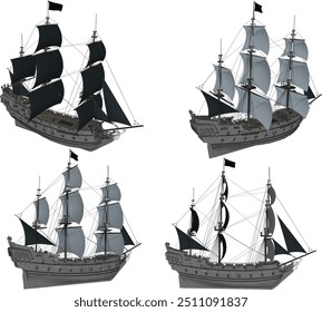 Vector sketch illustration design of sailboat wooden ship rowing pirate classic vintage ethnic traditional 