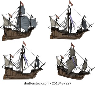 Vector sketch illustration design of sailboat wooden ship rowing pirate classic vintage ethnic traditional