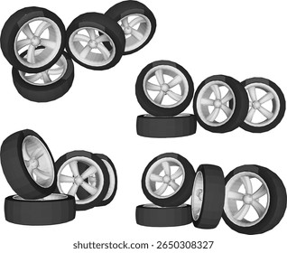 vector sketch illustration design of a set of tires of a car transportation vehicle