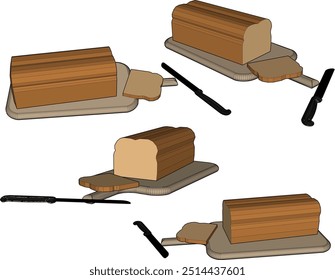 Vector sketch illustration design of a slice of white bread with a knife