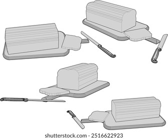Vector sketch illustration design of a slice of white bread with a knife