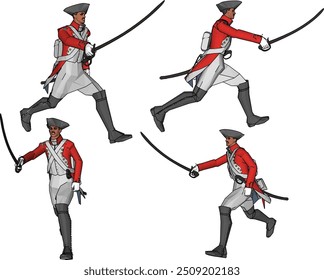 Projeto de ilustração de esboço vetorial de soldado no uniforme da era real com arma de espada