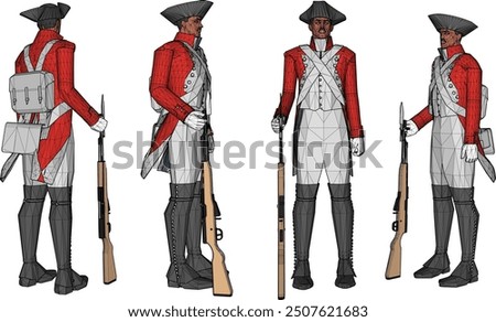 Vector sketch illustration of the design of soldiers in royal era uniforms lining up to prepare for war holding rifles
