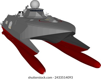 ilustración vectorial del diseño de un sofisticado portaaviones de combate con armas completas