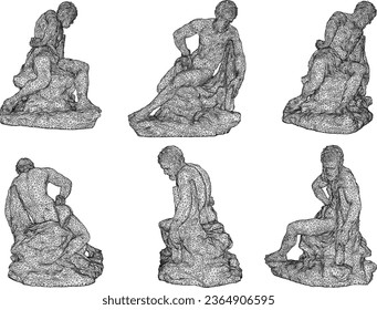 Vector sketch illustration of the design of a statue of a classical Greek Roman hero