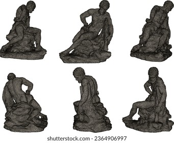 Vector sketch illustration of the design of a statue of a classical Greek Roman hero