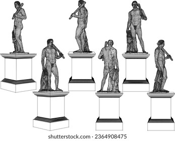 Vector sketch illustration of the design of a statue of a classical Greek Roman hero