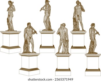 Esbozo vectorial ilustración del diseño de una estatua de un héroe romano griego clásico