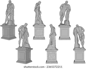 Vector sketch illustration of the design of a statue of a classical Greek Roman figure