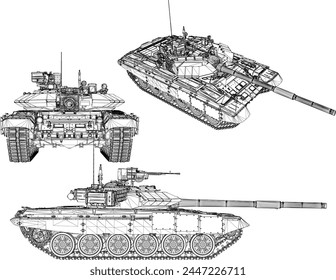 Vector sketch illustration of the design of a tank fighting vehicle with long-barreled weapons for world war