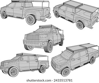 Vector sketch illustration of the design of a travel adventure car with 4 wheel drive