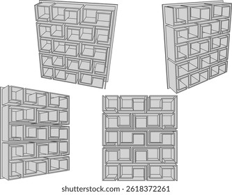 Vector boceto ilustración diseño armario estante muebles estantería moderna minimalista para el hogar interior sala de estar