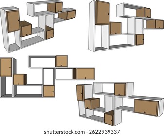 Vector boceto ilustración diseño armario estante muebles estantería moderna minimalista para el hogar interior sala de estar