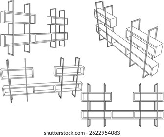 Vector boceto ilustración diseño armario estante muebles TV gabinete moderno industrial para el hogar interior sala de estar