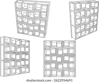 Vector boceto ilustración diseño armario estante muebles estantería moderna minimalista para el hogar interior sala de estar