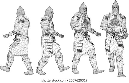 Vector sketch illustration design of warrior knight in armor of royal era