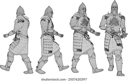 Vector sketch illustration design of warrior knight in armor of royal era