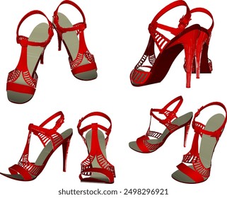 Vector sketch illustration design of women's fashion high heel sandals, luxury models for events