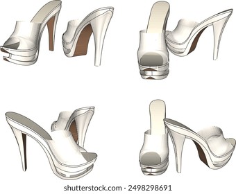 Vector sketch illustration design of women's fashion high heel sandals, luxury models for events