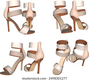 Vector sketch illustration design of women's fashion high heel sandals, luxury models for events 