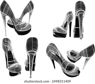 Vector sketch illustration design of women's fashion high heel sandals, luxury models for events