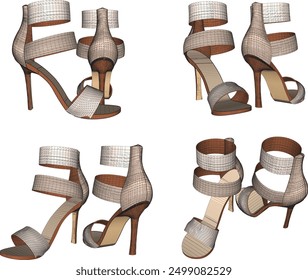 Vector sketch illustration design of women's fashion high heel sandals, luxury models for events 