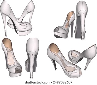 Vector sketch illustration design of women's fashion high heel sandals, luxury models for events